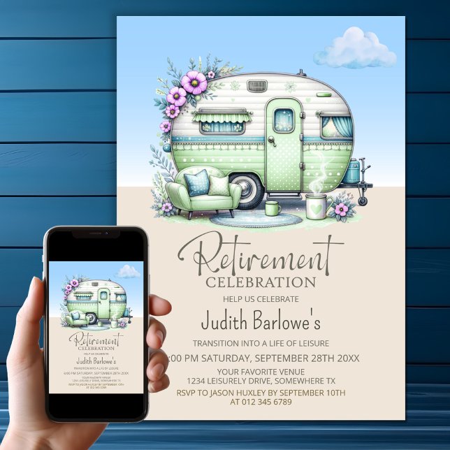 Invitation Green Caravan Retirement Party (Créateur téléchargé)