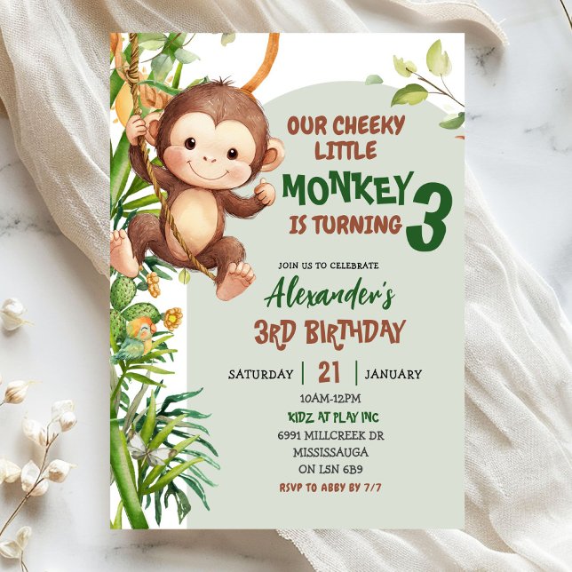 Invitation Green Cheeky Little Monkey Savannah Theme Birthday (Créateur téléchargé)