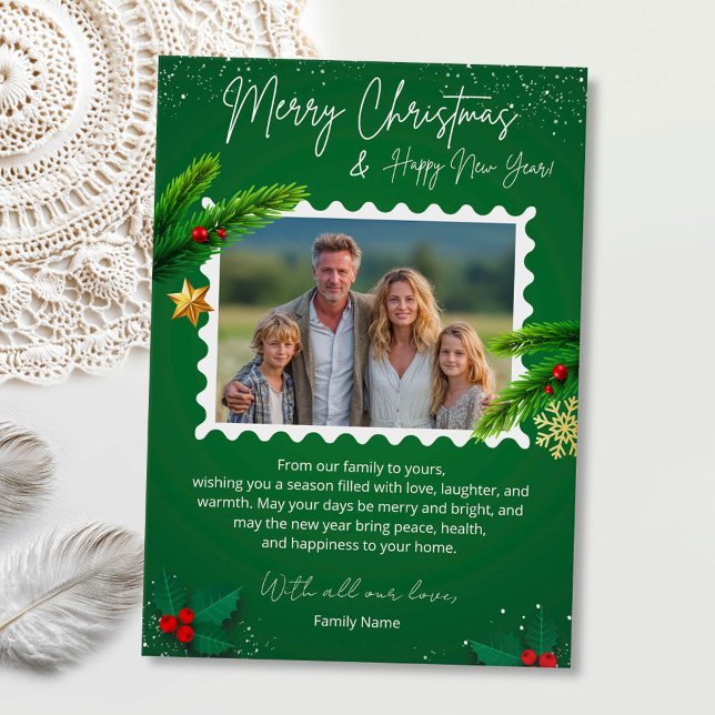 Invitation Green Christmas Photo Greeting Card (Créateur téléchargé)