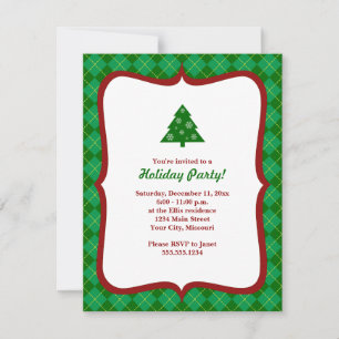 Invitation Green Christmas Tree Jacquard Plaid Motif Party