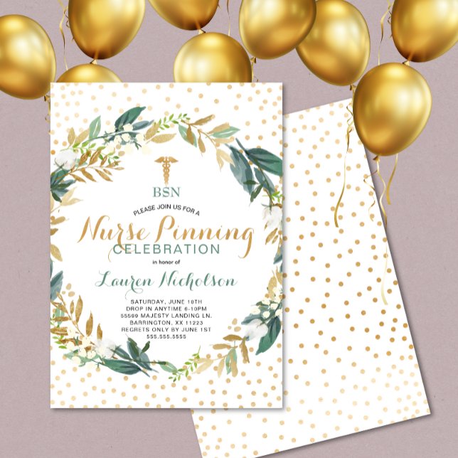 Invitation Green Confetti Nurse Pinning Graduation Party (Créateur téléchargé)