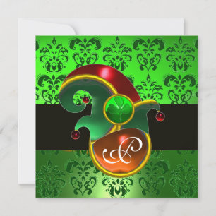 INVITATION GREEN DAMASK, LE MONOGRAM DU PARTI DU CASQUETTE EL
