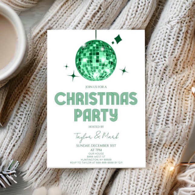 Invitation Green Disco Ball fête de Noël (Créateur téléchargé)
