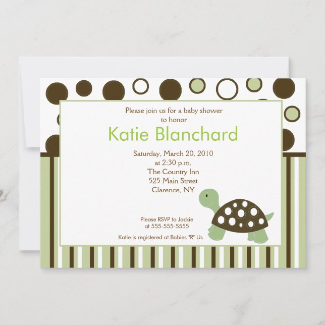 Invitation Green Dot Turtle Moderne 5x7 Baby shower (Devant)