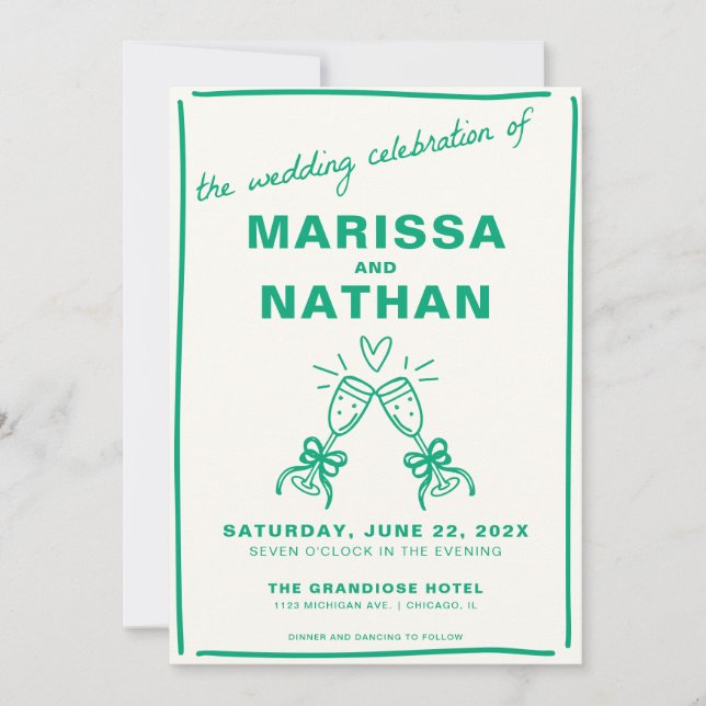 Invitation Green Drake Together Champagne Mariage (Devant)
