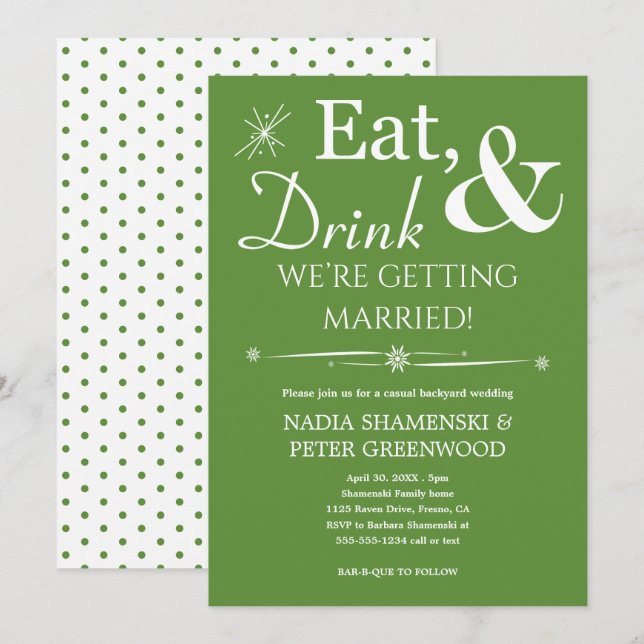Invitation Green Eat Drink Se marier Jardin Mariage (Devant / Derrière)