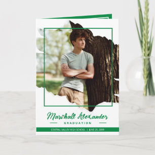 Invitation Green Edgy Abstrait Torn Photo Graduation