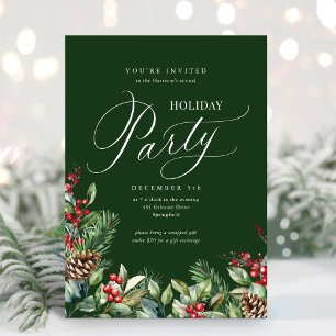 Invitation Green Elegant Botanique Script Fête de Vacances