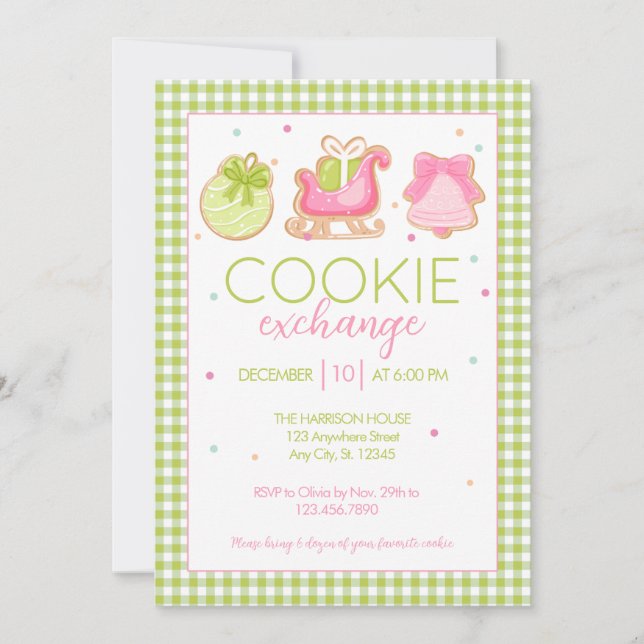 Invitation Green En vichy Christmas Cookie Exchange Invitatio (Devant)
