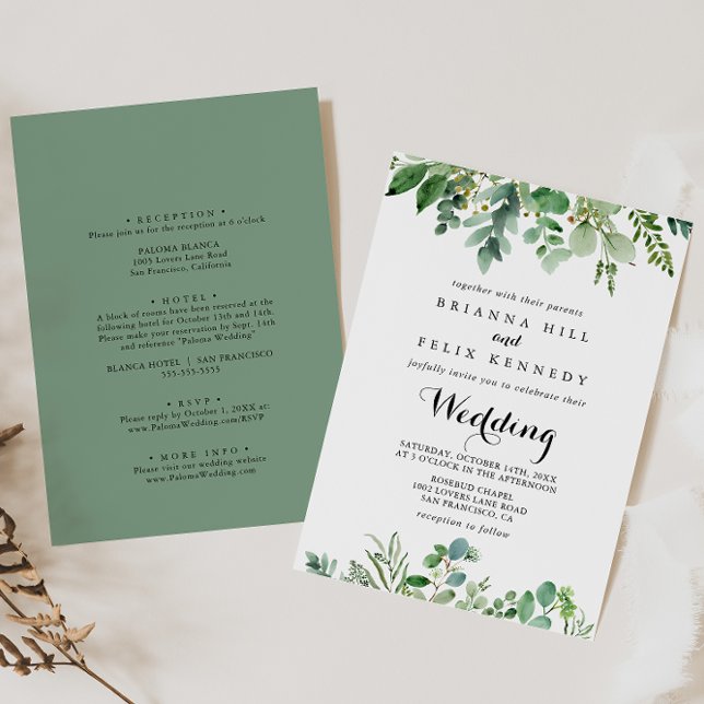 Invitation Green Eucalyptus Botanique Mariage avant et arrièr (Créateur téléchargé)
