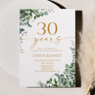 Invitation Green Eucalyptus Gold 30e anniversaire Mariage