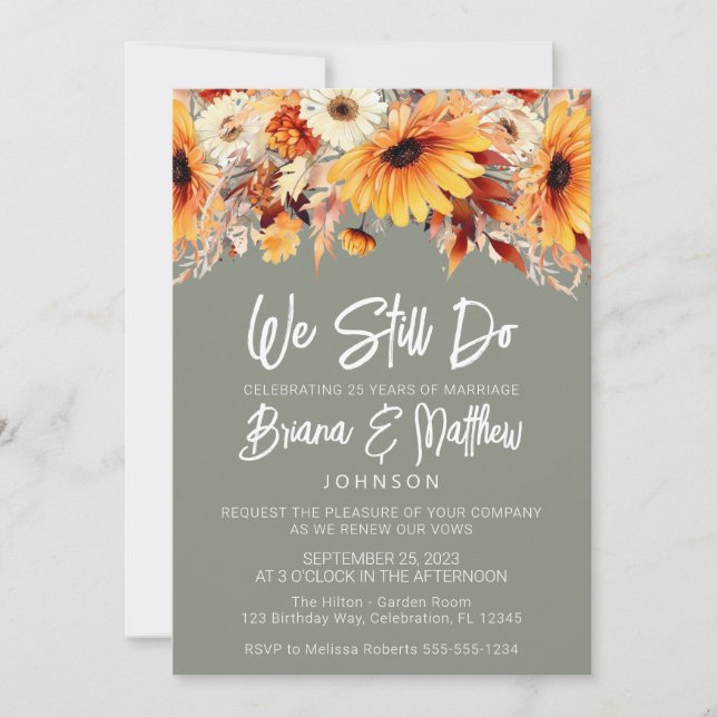 Invitation Green Fall Floral Mariage Vow renouveau (Devant)