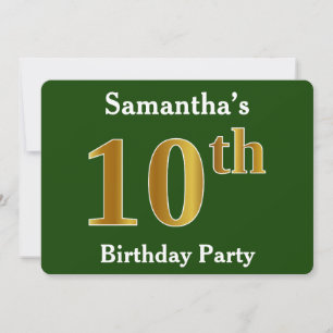 Invitation Green, Faux Gold 10e fête d'anniversaire + Nom per