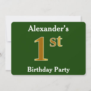 Invitation Green, Faux Gold 1er fête d'anniversaire + Nom per