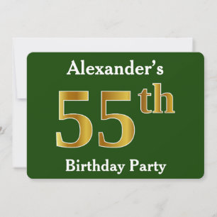 Invitation Green, Faux Gold 55th Birthday Party + Nom personn