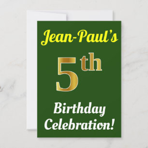 Invitation Green, Faux Gold 5e anniversaire Célébration + Nom