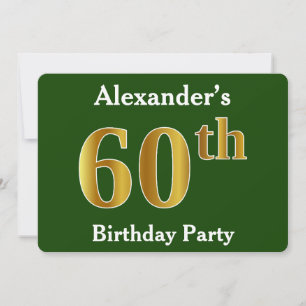 Invitation Green, Faux Gold 60e fête d'anniversaire + Nom per
