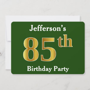 Invitation Green, Faux Gold 85e fête d'anniversaire + Nom per
