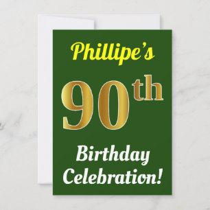 Invitation Green, Faux Gold 90e anniversaire Célébration + No