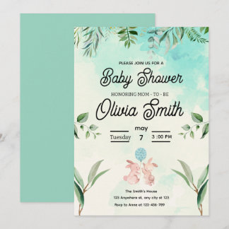Invitation Green Floral Baby Shower, Spring Baby Shower