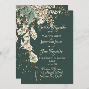 Invitation Green Floral Garland Script Mariage élégant