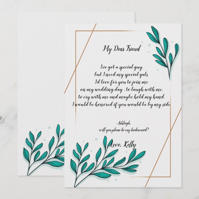Invitation Green Floral Gold     Foilwill sera ma femme de ch (Devant / Derrière)