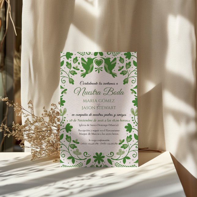 Invitation Green Floral Romantic Aesthetic Spanish Wedding (Green Floral Romantic Aesthetic Spanish Wedding Invitation)