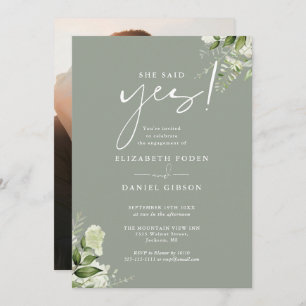 Invitation Green Floral Sage Green Photo Engagement