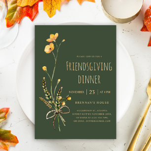 Invitation Green Floral Thanksgiving Friendsgiving Dîner