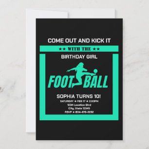 Invitation Green Football Player Girl, Birthday Girl Team