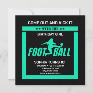 Invitation Green Football Player Girl, Birthday Girl Team