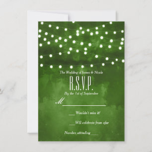 Invitation Green Forest Rustic String Lumières Mariage RSVP