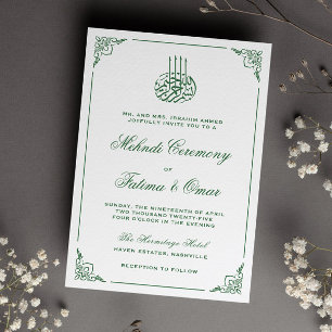 Invitation Green Frame Musulman Islamique Henné Mehndi Cérémo