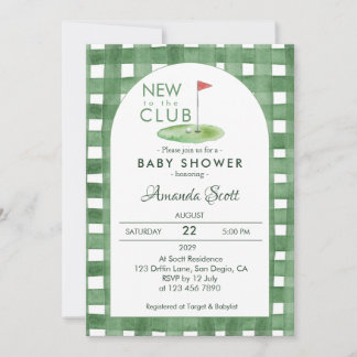 Invitation Green Gingham New To The Club Golf  Baby Shower  