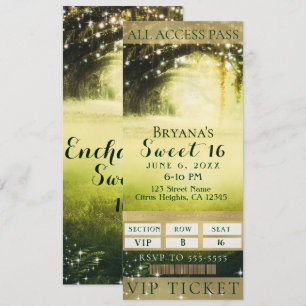 Invitation Green Glow Forest & Sparkle Lights Sweet 16 billet