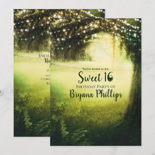 Invitation Green Glow Forest & String Lights Sweet 16 Party