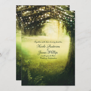 Invitation Green Glow Forest & String Lumières Russe Mariage