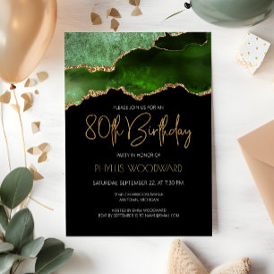 Invitation Green Gold Agate 80e fête d'anniversaire