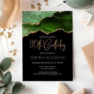 Invitation Green Gold Agate 90e fête d'anniversaire