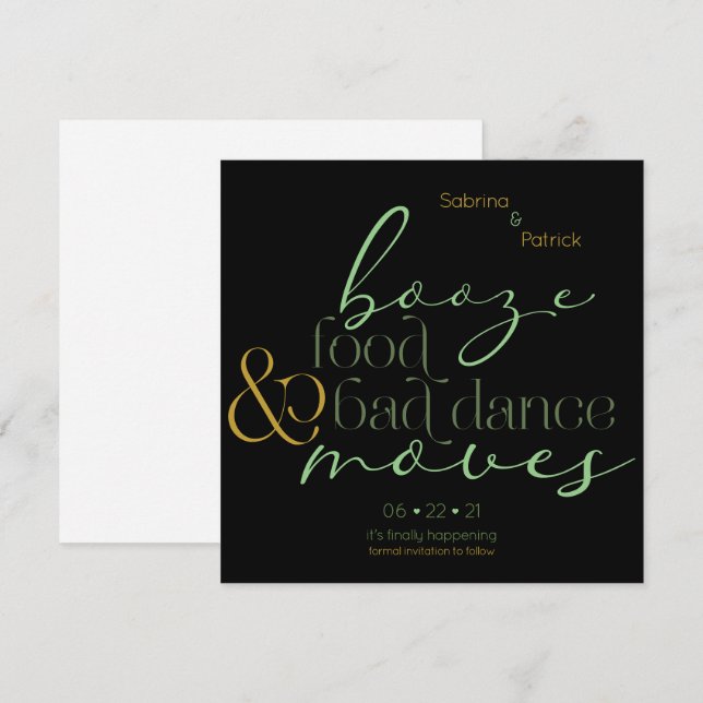 Invitation Green Gold Booze Aliments Mauvaise danse bouger En (Devant / Derrière)