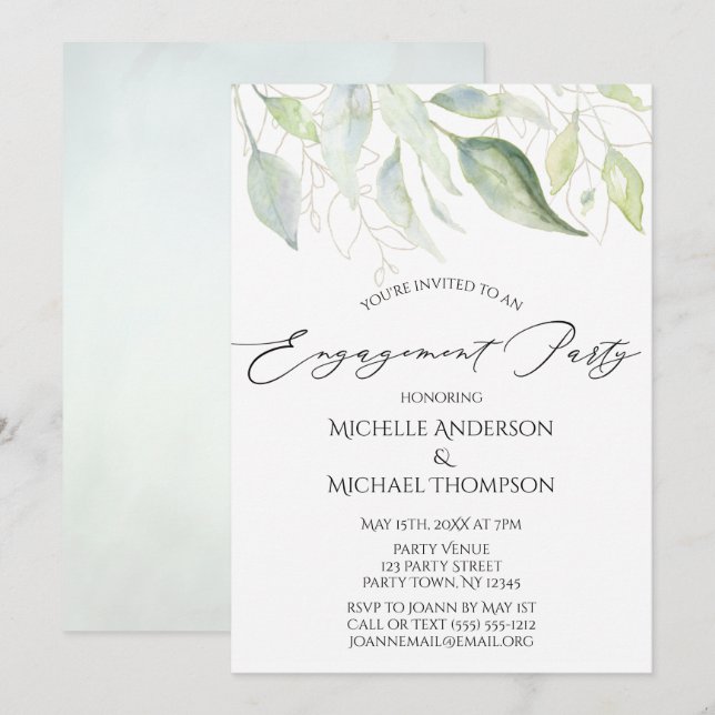 Invitation Green Gold Botanical Feuilles (Devant / Derrière)