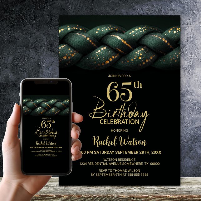 Invitation Green Gold Braid 65e fête d'anniversaire (Créateur téléchargé)