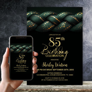 Invitation Green Gold Braid 85e fête d'anniversaire