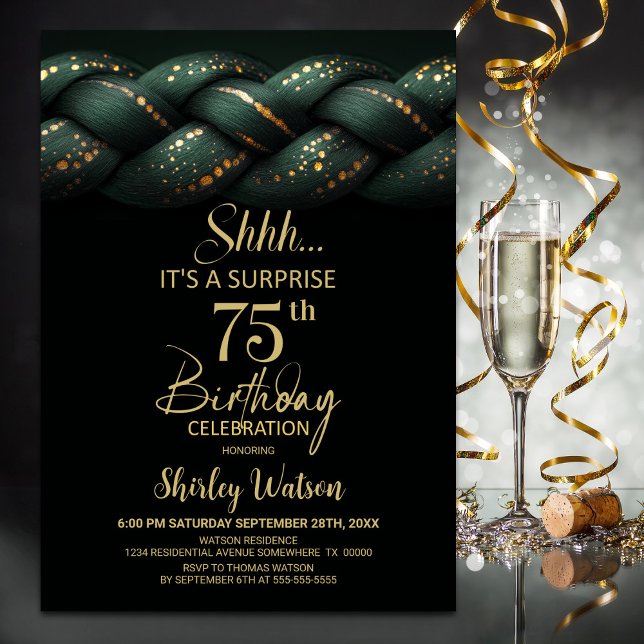 Invitation Green Gold Braid Surprise 75e anniversaire (Créateur téléchargé)