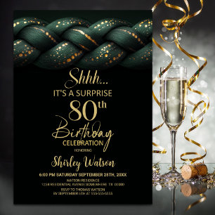 Invitation Green Gold Braid Surprise 80e anniversaire fête