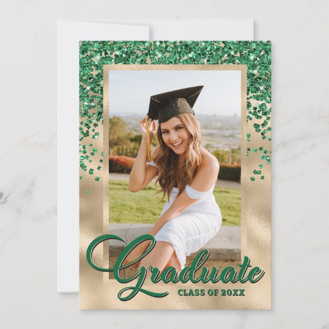 Invitation Green Gold Elegant Photo Graduation Party (Devant)