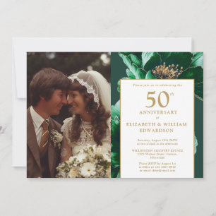 Invitation Green Gold Floral Elégant 50e Anniversaire 2 Photo