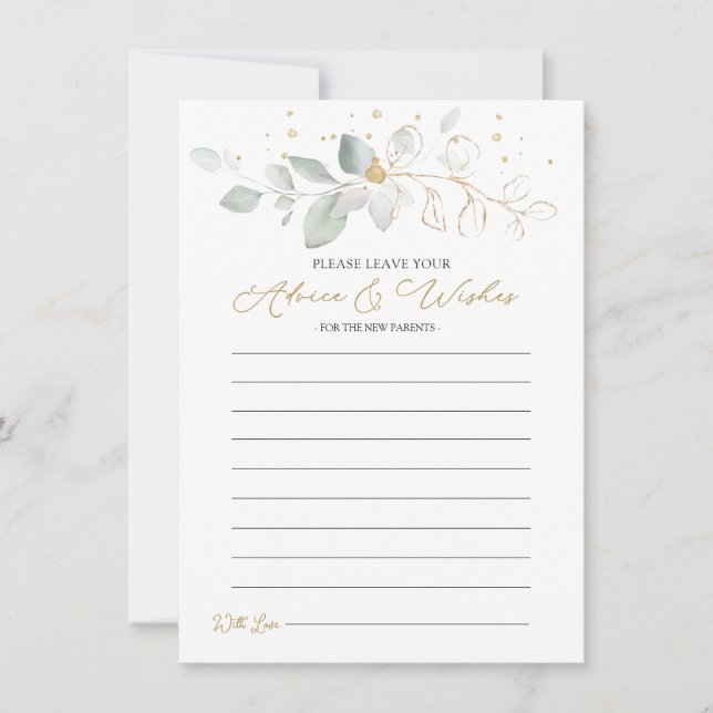 Invitation Green Gold Foliing Conseils et souhaits pour les n (Devant)