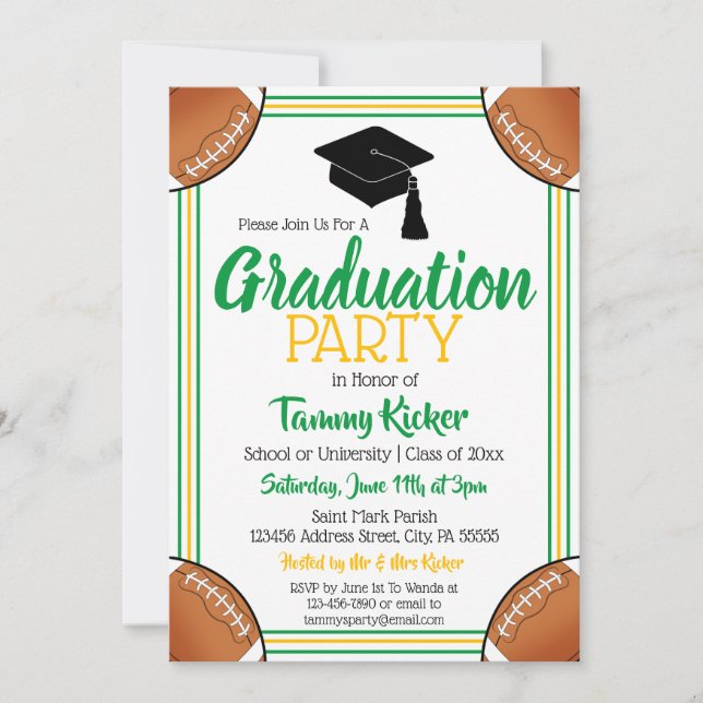 Invitation Green & Gold Football Party (Devant)