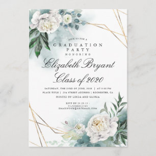 Invitation Green Gold Géométrique Floral Graduation Party